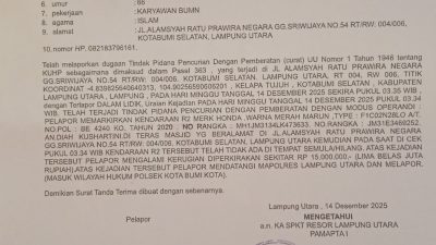 Dekat Pos Lantas Motor Warga Kotabumi Selatan Tetap Dicuri